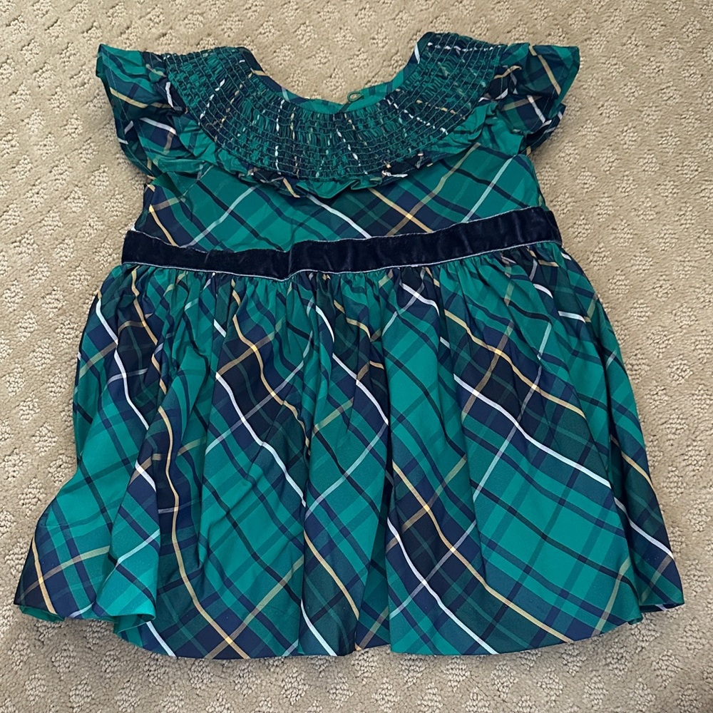 Janie and Jack -  girls navy and plaid dress (12-18 M)